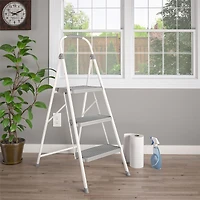 COSCO 2 étape de pliage de connexion Escabeau avec les grandes étapes résine, Max portée 8ft 1in (blanc et gris, de l'acier avec de la résine étapes)