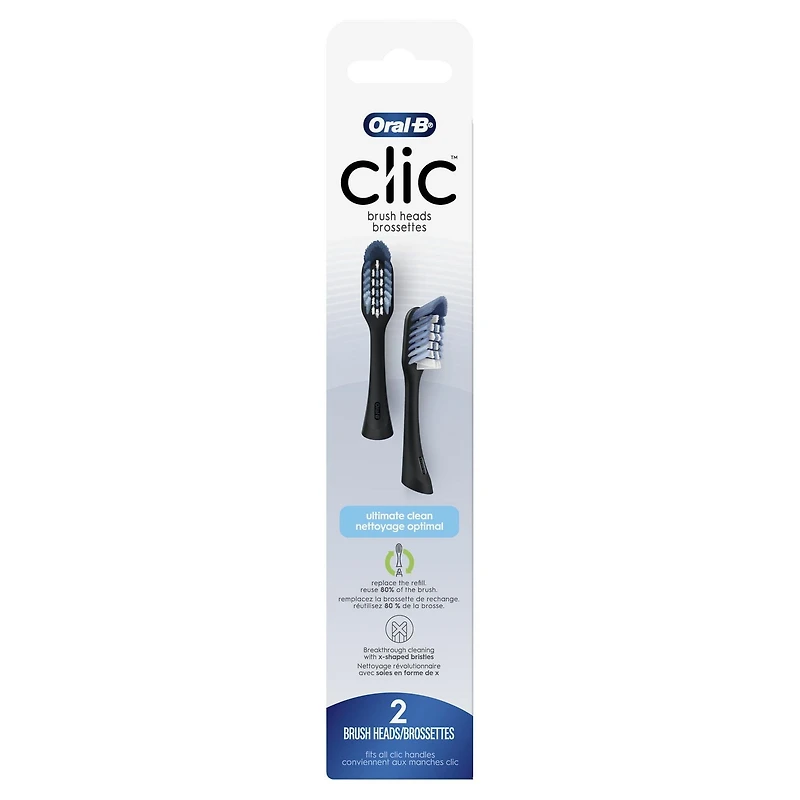 Brossettes de rechange pour brosse à dents Oral-B Clic, Nettoyage optimal, noir