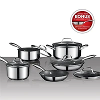 Starfrit The Rock - 10pc Stainless Steel Cookware Set + BONUS 9.5" The Rock Stainless Steel Fry Pan