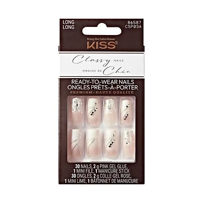 KISS Classy Nails Premium - Faux ongles - Superbe - Carré - Long - 30 pièces KISS Classy Nails Premium