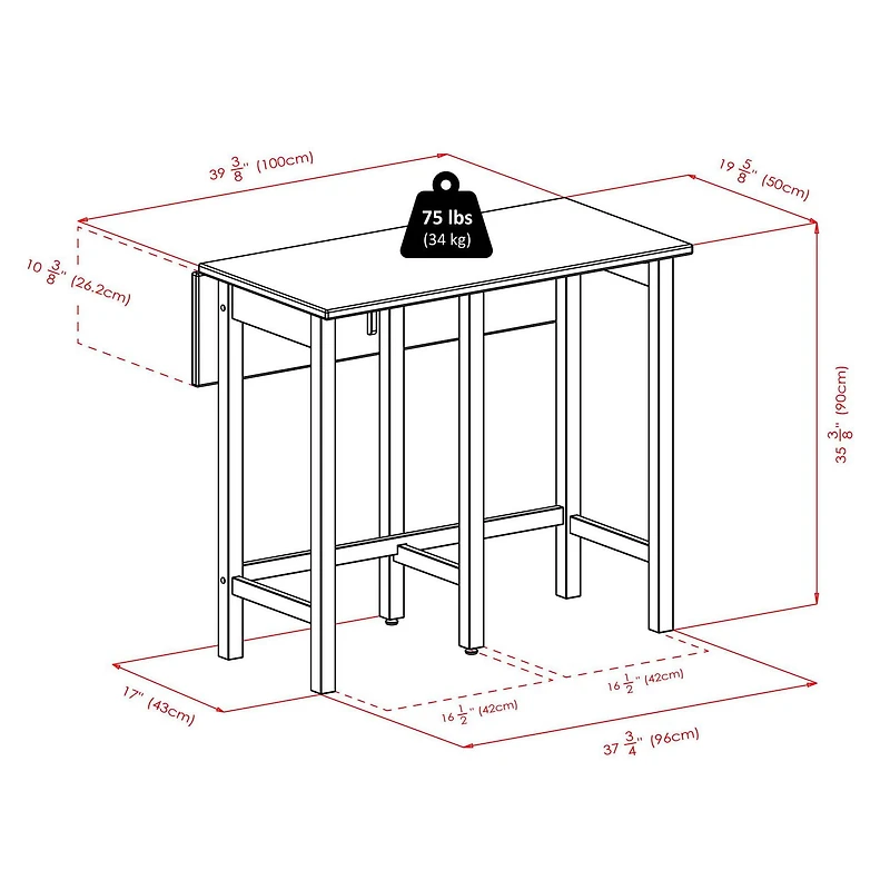 Table à abattant 3 pièces Lynnwood avec 2 tabourets de comptoir à dossier en V de Winsome - 94355