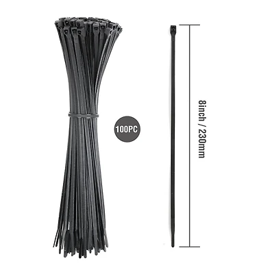 WorkPro Attaches de câble à double verrouillage de 8 pouces, 45 lb, noires, 100 pièces Nylon<br>Double verrouillage