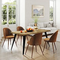 Ensemble table à manger Homy Casa 160 cm avec 1 table et 4 chaises à dossier haut, plateau en noyer moderne à bords ondulés, revêtement en similicuir brun