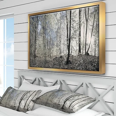 Designart Dark Morning in Forest Panorama FLOAT FRAME WALL ART