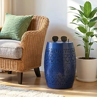Homy Casa Lace-Cut Barrel-Shaped Metal Nightstand for Bedroom or Living Room Decor