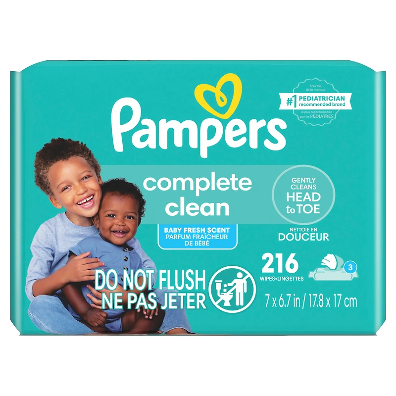 Lingettes pour bébés Pampers Complete Clean, parfum Fraîcheur, 3X boîtes distributrices, lingettes