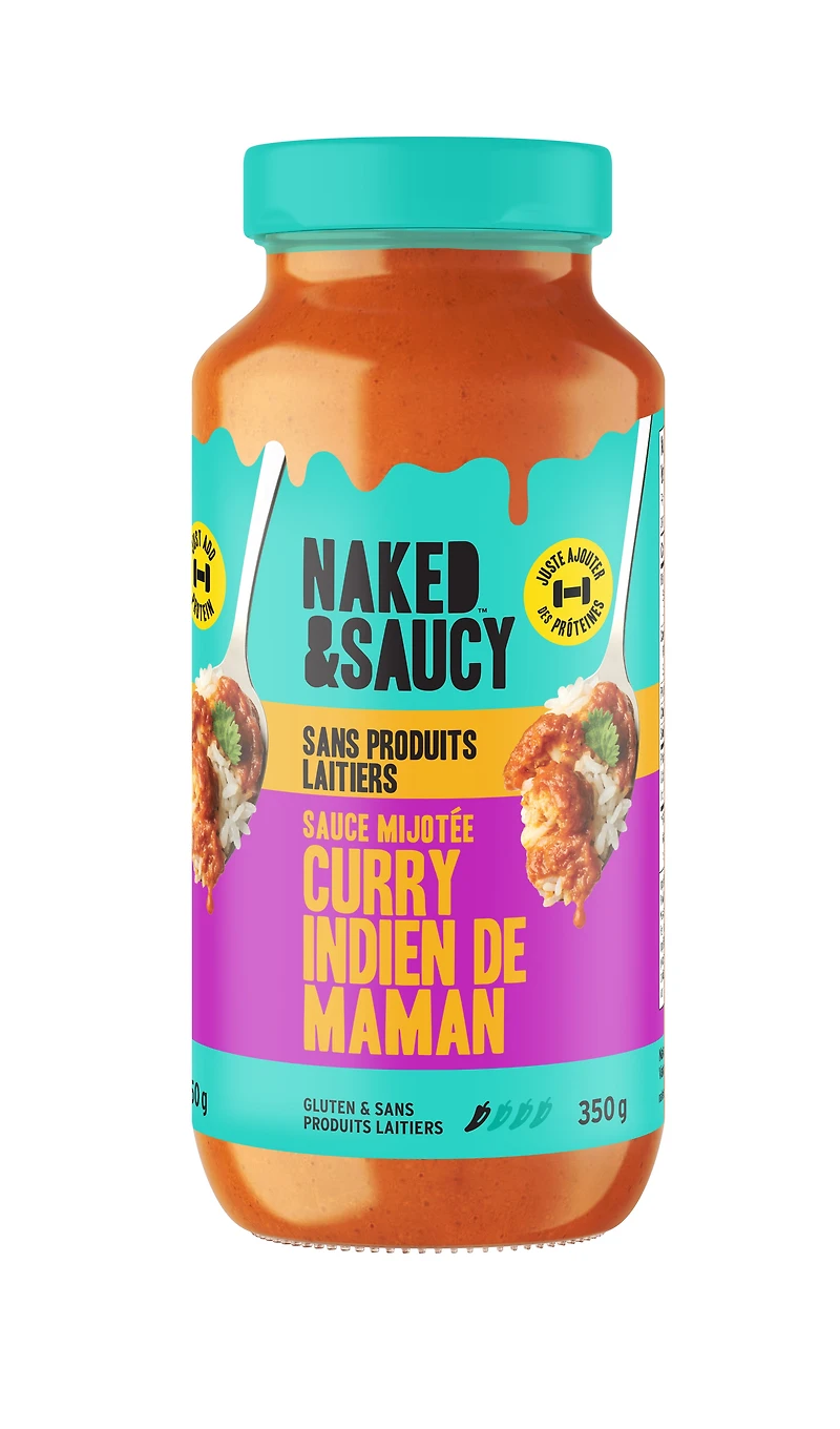 Curry indien de maman Naked & Saucy, sans produits laitiers, sauce à ajouter à votre protéine, 350 g Sauce à ajouter à protéine