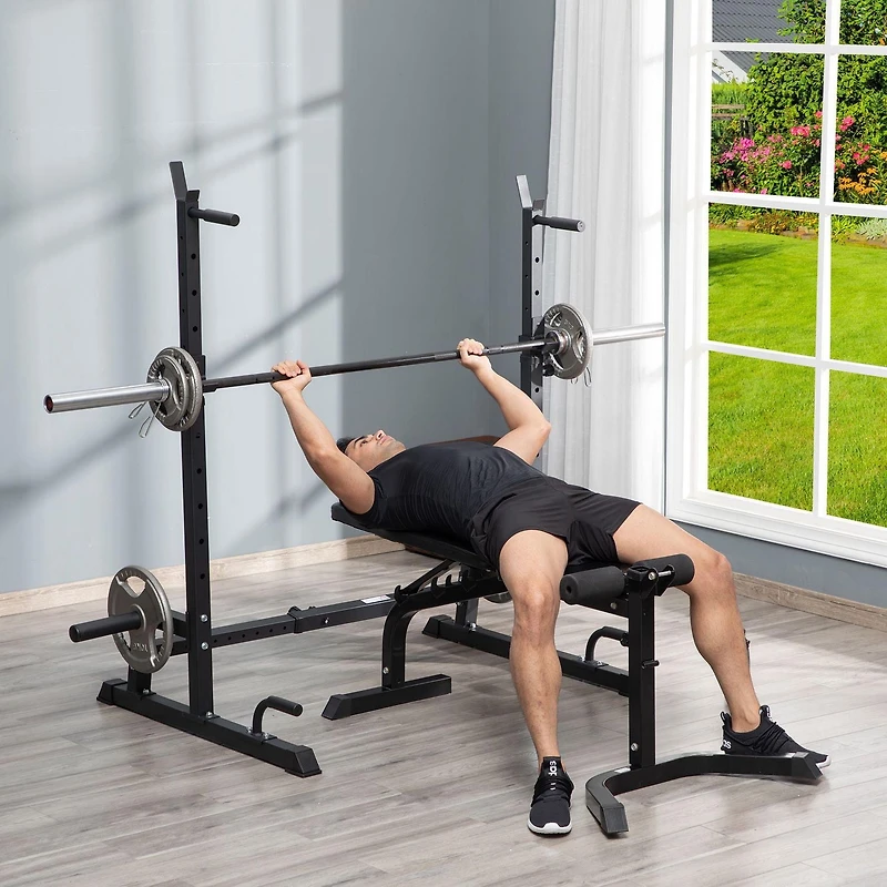 Soozier Banc de musculation multifonctions pour haltères, banc de musculation et presse