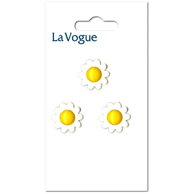 Bouton à tige La Vogue à fleur blanc et jaune 15 mm, 3 unités