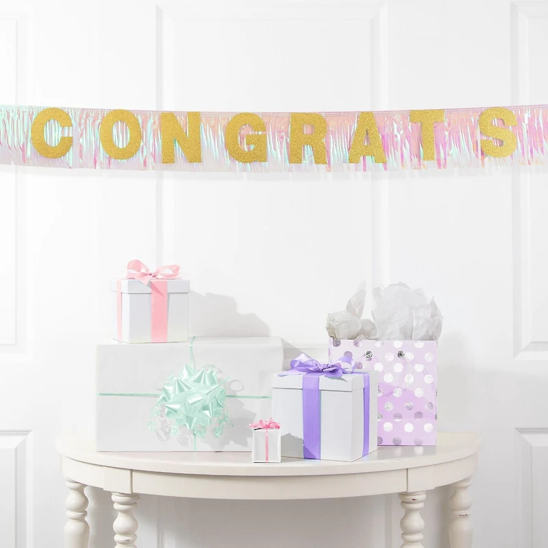 Iridescent Fringe Gold Congrats Banner