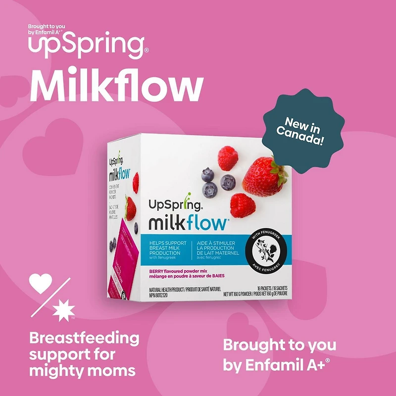 UpSpring Milkflow, mélange en poudre a saveur de BAIES, aide a stimuler la production de lait maternel, 16ct