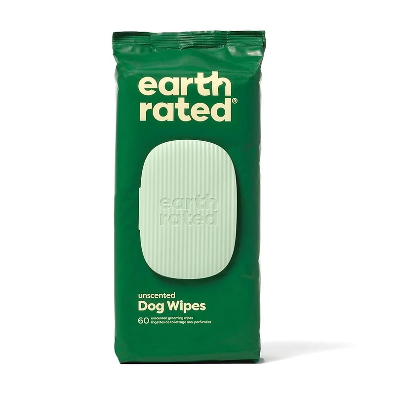 Earth Rated Hypoallergenic Dog Wipes, Cleaning and Odour-Controlling Grooming Wipes for Paws, Body, and Bum, Perfect for Puppy and Adult Dogs, Unscented, 60 Count, 1 x 60 Count Grooming Wipes