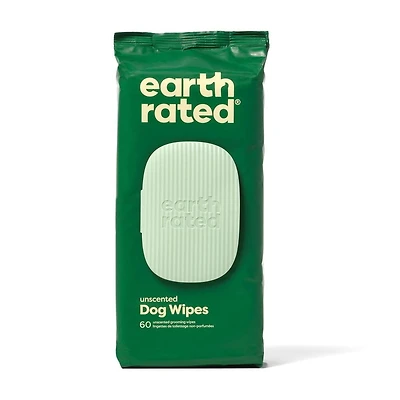 Lingettes de toilettage hypoallergéniques pour chiens Earth Rated anti-odeurs pour les pattes, le corps et les fesses, parfaites pour les chiots et les chiens adultes, non parfumés, 60 lingettes 1 x 60 lingettes
