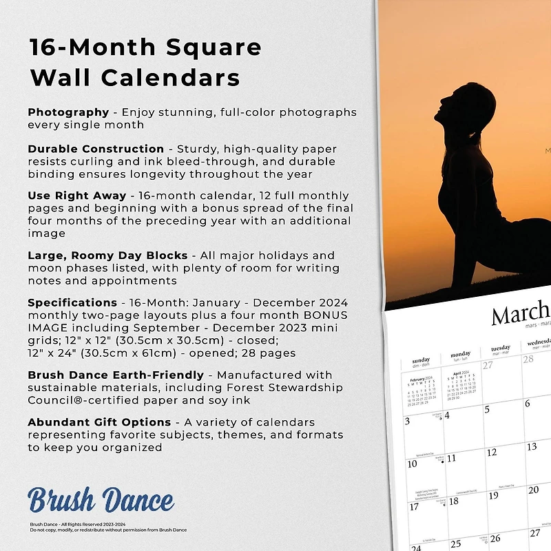 Brush Dance Yoga Silhouettes 2024 12x24 Inch Square Wall Calendar, 9781975470098