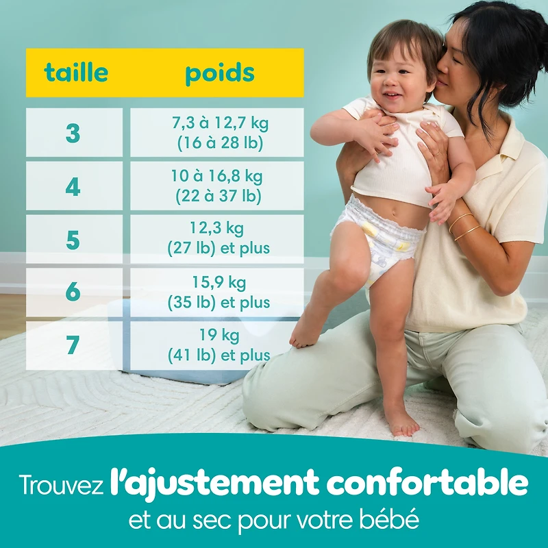 Pampers Couches - Swaddlers 360° - Taille 7, jusqu'à 100 % Anti-Fuites, Ajustement Confortable et Sec, Onglets EZ Off Conçus pour des Changements Faciles, Couche à Enfiler