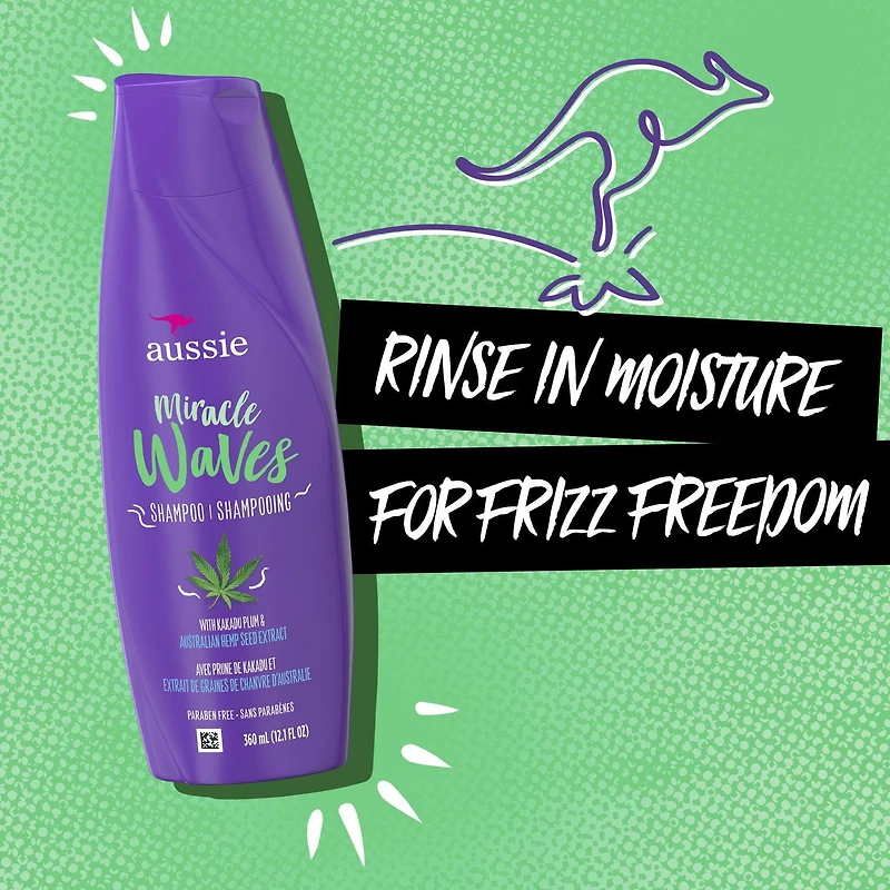 Aussie Miracle Waves Anti-Frizz Hemp Paraben-Free Shampoo, 778 mL