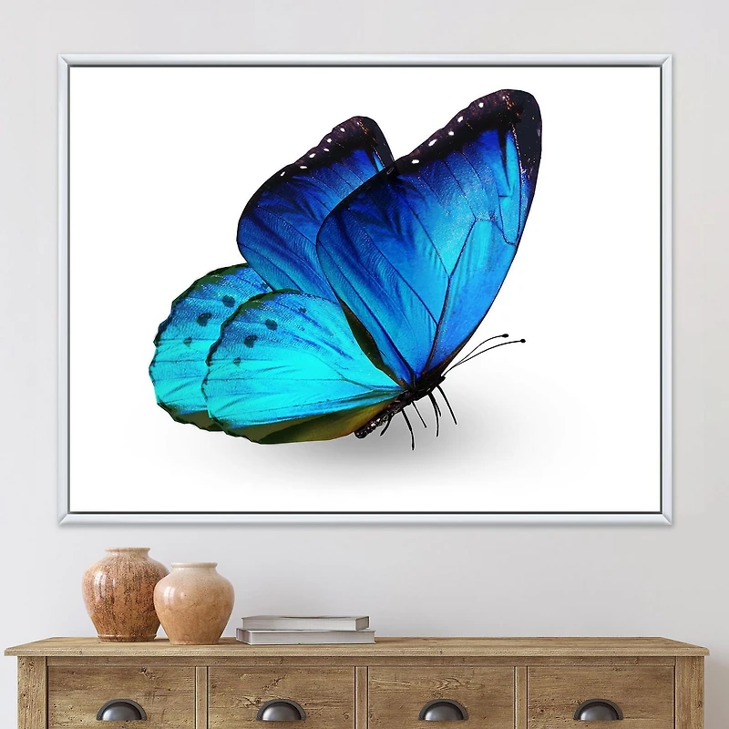 Designart Vibrant Blue Butterfly FLOAT FRAME WALL ART