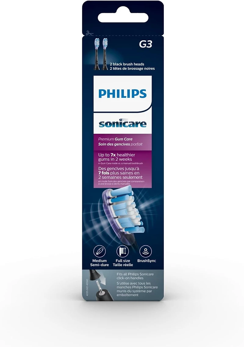 Philips Sonicare Têtes de Brosse Premium Soins des Gencives, 2 unités, HX9052/95, Noir