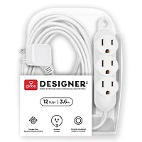 Globe Electric 12 ft. 3-Outlet 16/3 White Fabric Extension Cord with Right-Angle Plug and Integrated Hanging Hook