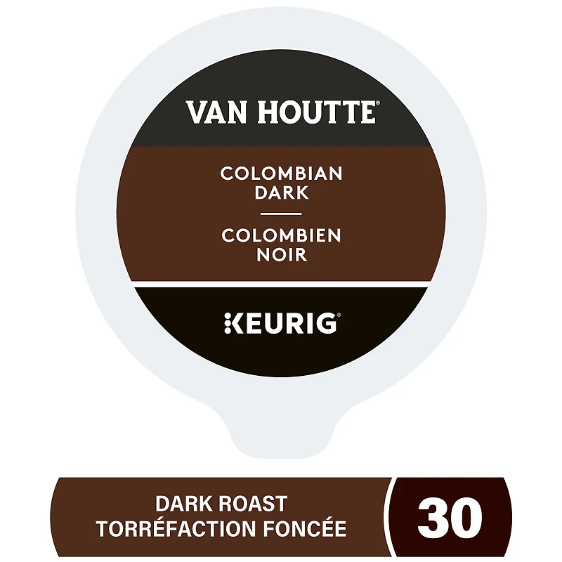 Van Houtte Colombien Noir, Torréfaction Foncée, Capsules de Café K-Cup, 30 Capsules