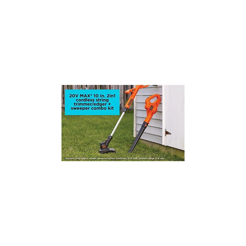 BLACK+DECKER LCC221-CA 20V MAX* 10 in. Cordless String Trimmer/Edger and Hard Surface Sweeper Combo Kit