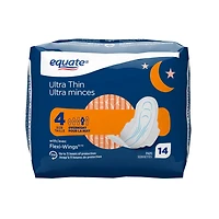 Serviettes ultra minces Equate à absorption de nuit avec Flexi-Wings, taille 4, 14 unités 14 serviettes ultra minces, taille 4, sans parfum, avec Flexi-Wings