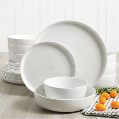 Gibson Home White Deco 16 Piece Double Bowl Dinnerware Set - White