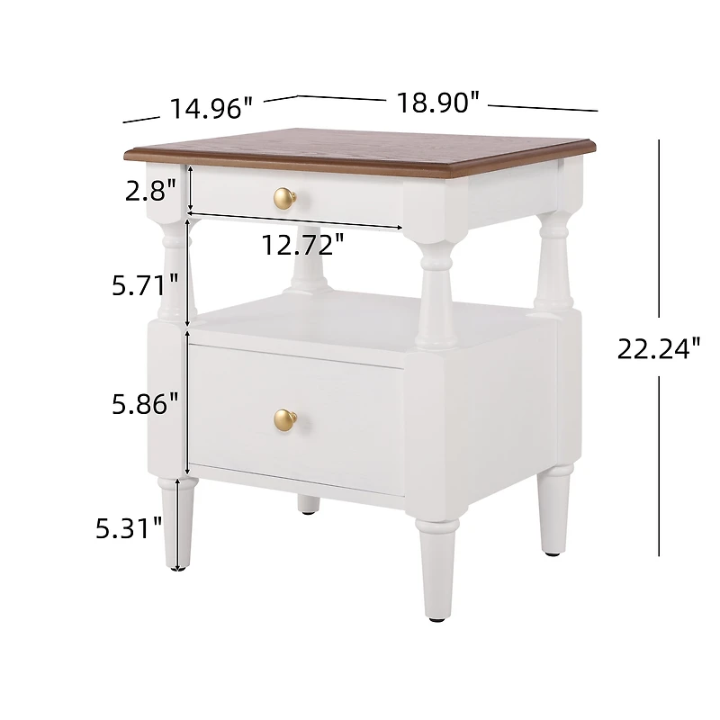Noble House Modern Nightstand with Drawers, Wooden Bedside Table with Non-Slip Feet,White