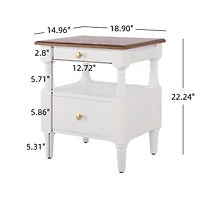 Noble House Modern Nightstand with Drawers, Wooden Bedside Table with Non-Slip Feet,White