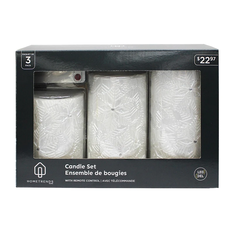 Hometrends Pearlescent Snowflake with Gem LED Pillar Candle Set with Remote Control