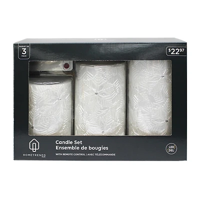 Hometrends Pearlescent Snowflake with Gem LED Pillar Candle Set with Remote Control