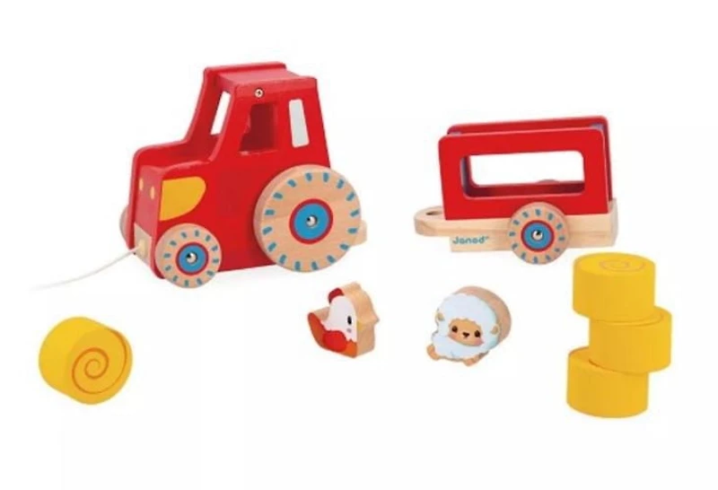 Janod - Farm: Pull Along Tractor - Wood Toy - 12 months +, Pull Along toy