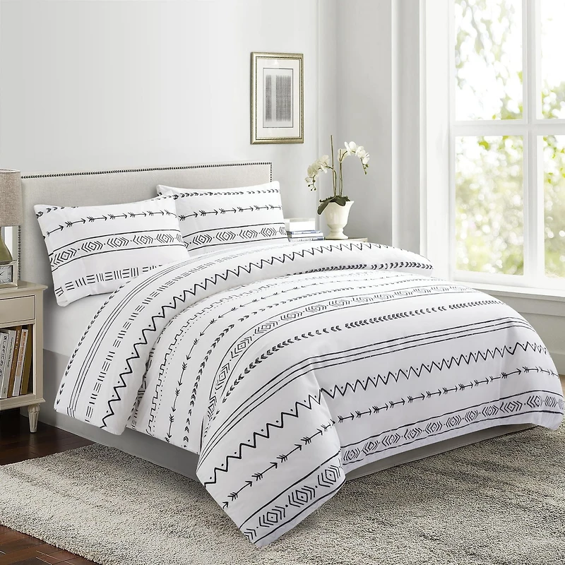 Marina Decoration Ultra Soft Silky Zipper Rich Printed Rayon from Bamboo All Season Duvet Cover Set with Pillowcases, Simplify Modern Geometric Pattern