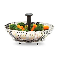 Starfrit Marguerite à Légumes en AcierIinoxydable, Repliable, Poignée Amovible et Extensible, Pieds en Silicone, Compatible avec le Lave-Vaisselle
