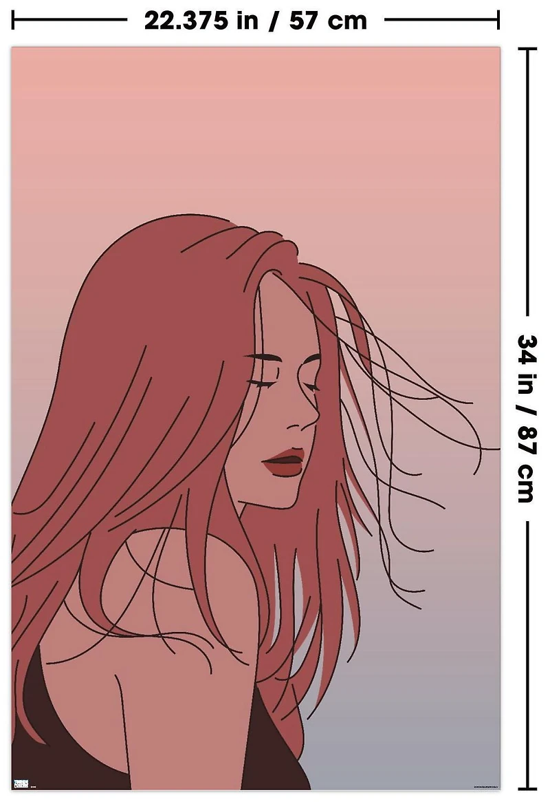 Hand Drawn Woman With Blowing Hair Wall Poster, 22.375" x 34"