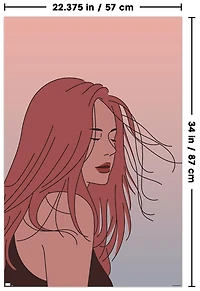 Hand Drawn Woman With Blowing Hair Wall Poster, 22.375" x 34"