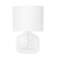 Simple Designs  Glass Table Lamp with Fabric Shade, Clear with Gray Shade