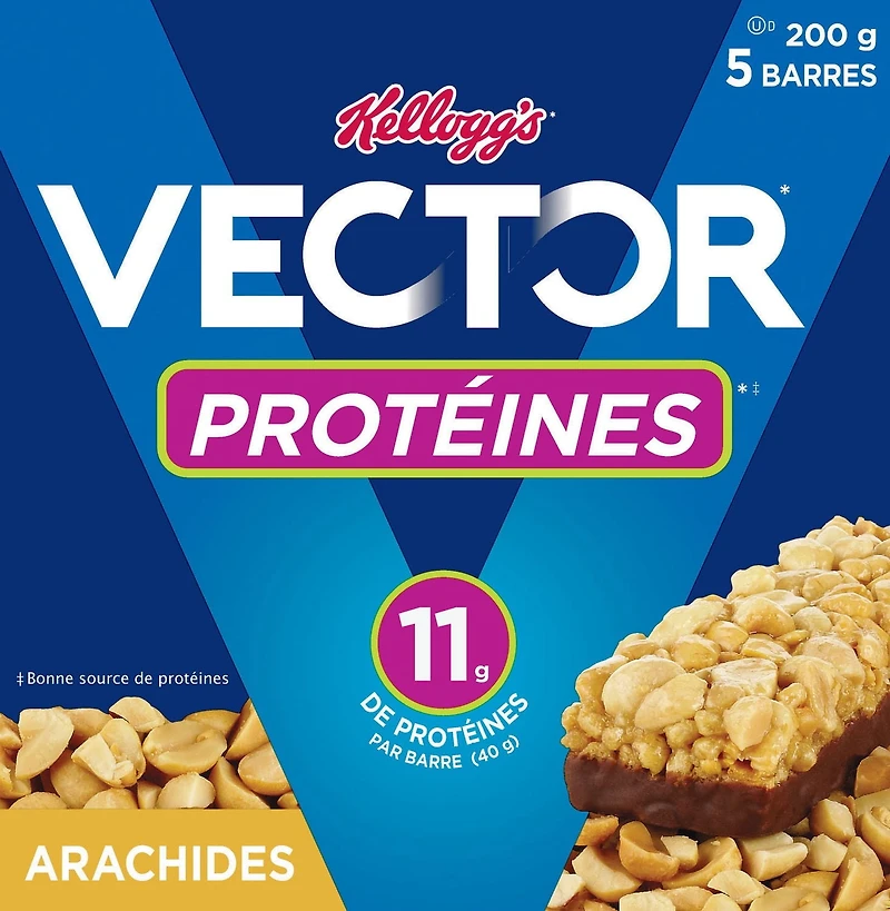 Barres tendres Kellogg's Vector Protéines Arachides, 200 g (5 barres)