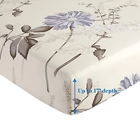 Marina Decoration Ultra Soft Silky Deep Pocket Rich Printed Bedding Rayon from Bamboo All Season Sheet Set with Pillowcases, Blue Chrysanthemum Floral Pattern