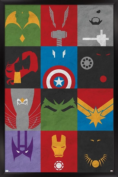 Marvel Comics - Avengers - Minimalist Grid Wall Poster, 22.375" x 34" Framed