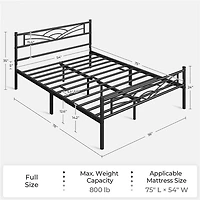 Fullfurnique Metal Platform Bed Frame with Cloud Inspired Design Headboard, Full, Black
