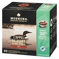 Dosettes de café Mélange Appel du Huard pour le petit-déjeuner de Muskoka Roastery Coffee Co. à torréfaction moyenne en emballage d'une portion
