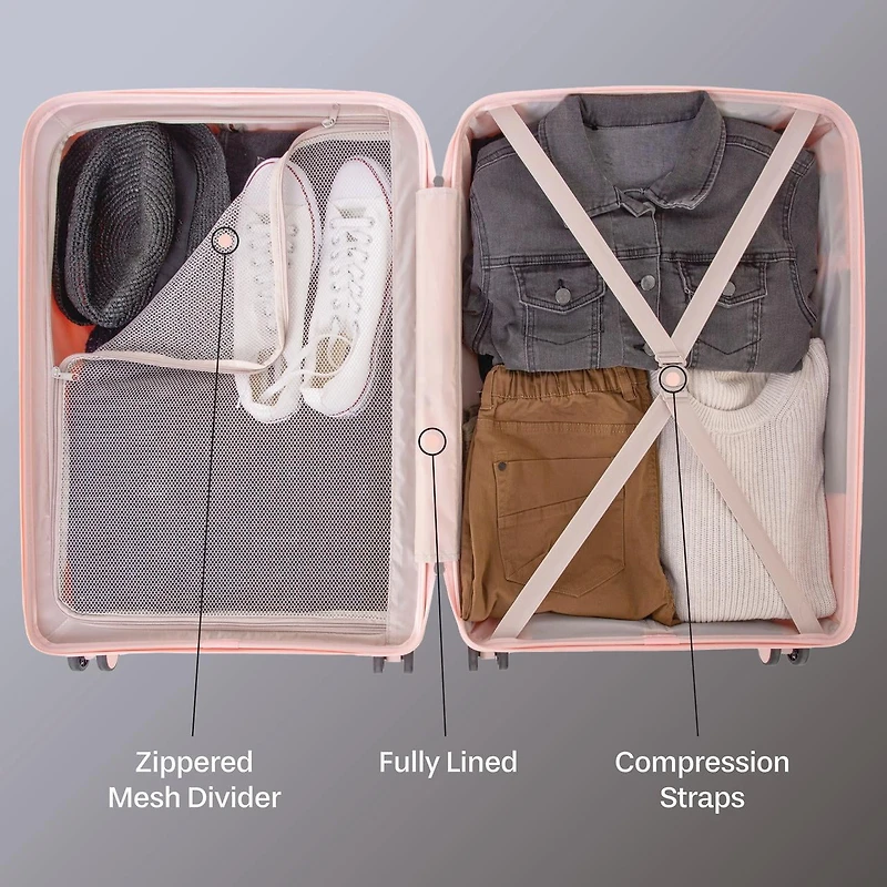 Ensemble de 5 Pièces Valises Rigides: Valise de 28 po, Valise de 24 po, Valise de Cabine de 20 po, Trousse de Toilette et Sac Extensible