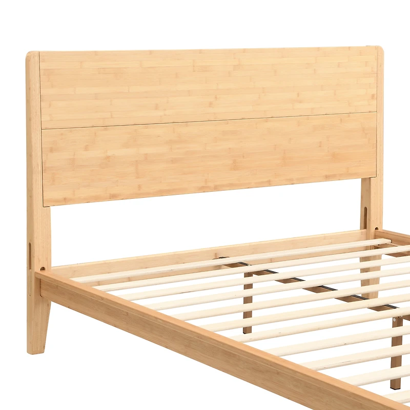 Noble House Lit de plate-forme en bambou complet du milieu du siècle, Support en métal de latte de bois 12" aucun ressort de boîte nécessaire, naturel