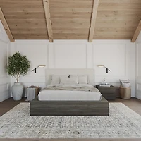 Ensemble de chambre à coucher Jane 3 pièces avec lit queen size, tête de lit rembourrée et table de chevet