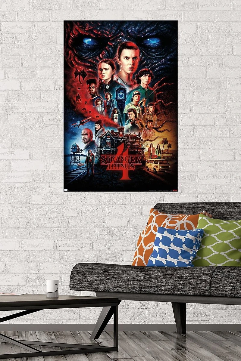 Netflix Stranger Things: Saison 4 – Une feuille 22,375" x 34" Affiche Murale avec Cadre Magnétique en Bois de Hêtre, par Trends International