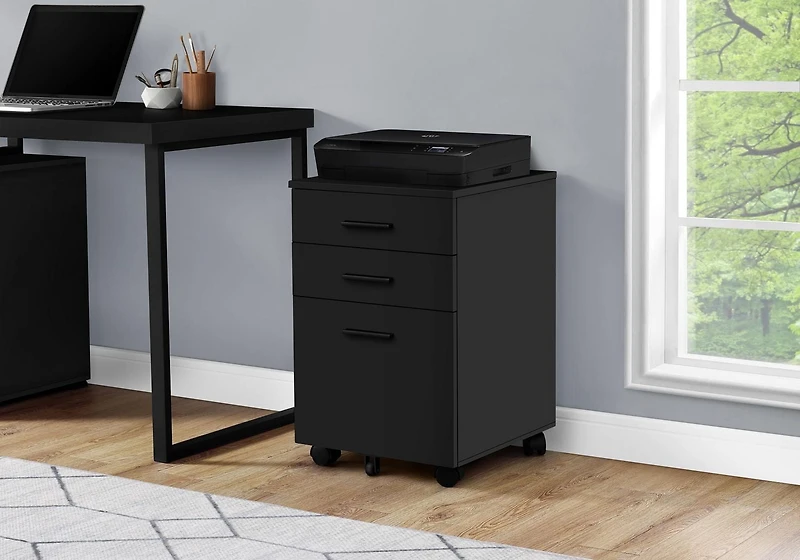 Monarch Specialties Classeur - 3 Tiroirs De Rangement / 2 Roulettes À Verrou - 24 "H - Noir
