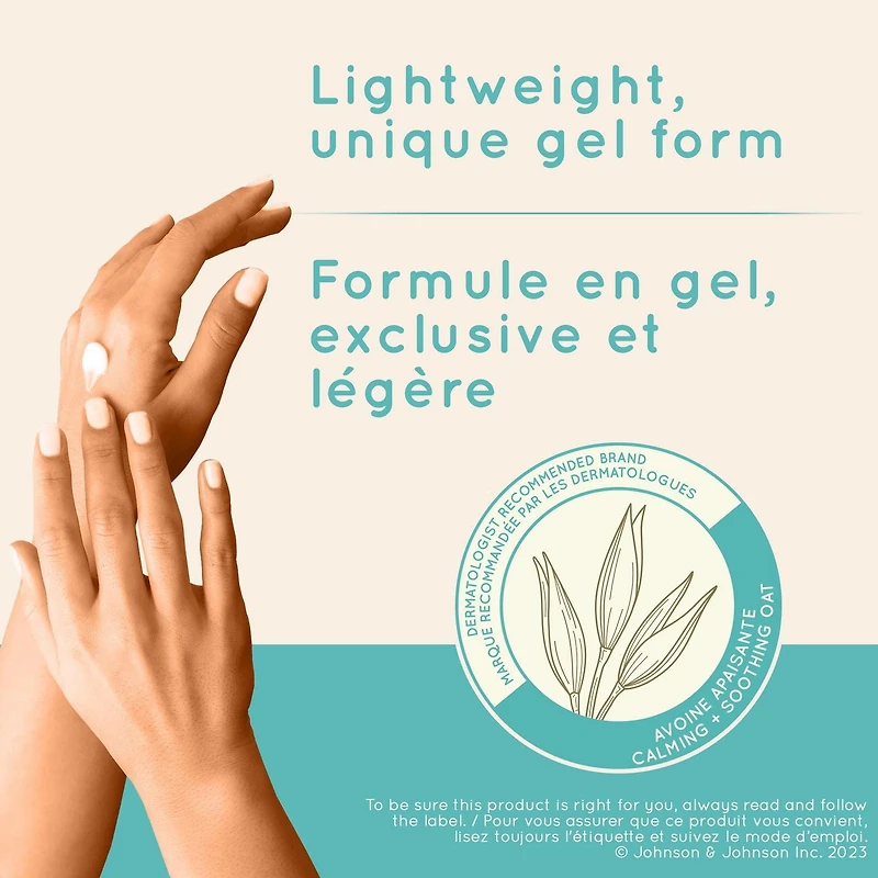 Gel hydratant quotidien Aveeno Calm + Restore, avoine prébiotique, aloès, provitamine B5, soulage la peau sèche et sensible, sans parfum