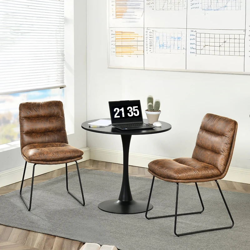 Homy Casa Lot de 2 chaises de bureau rembourrées sans accoudoirs en similicuir pour espace de travail à domicile, brun