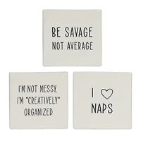 Plaque carrée de table en porcelaine  ”I’m Not Messy, I’m Creatively Organized" Linden de Hometrends